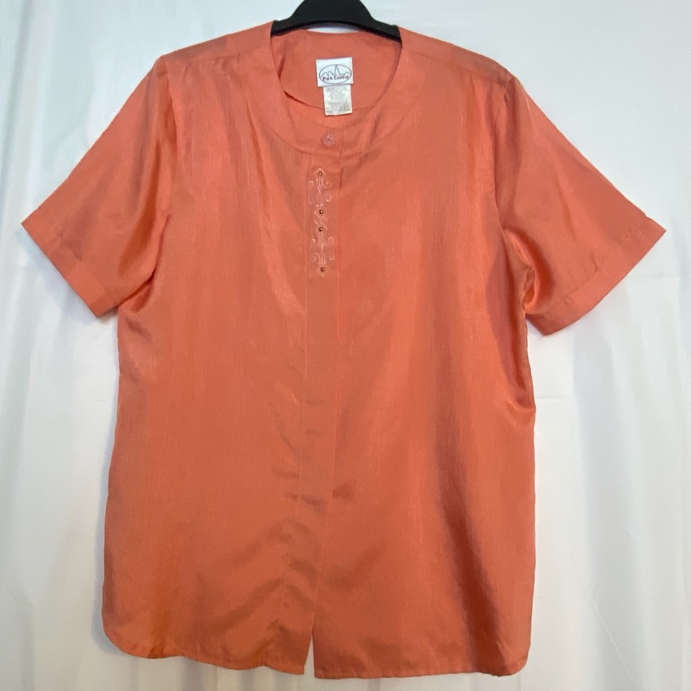 Solid Peach Button Front Blouse Size Medium By Pa… - image 1